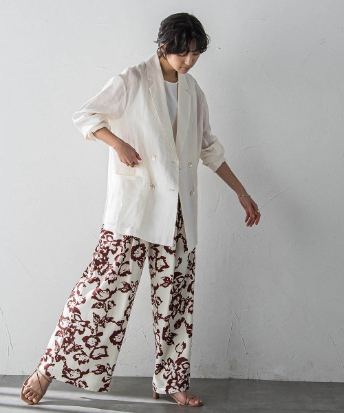 MAYSON GREY(メイソングレイ)の「ペーパーリネンダブルブレストジャケット≪手洗い可能≫(ダウンジャケット/コート・レディース・オフホワイト/ブラウン・M)」の10枚目の写真
