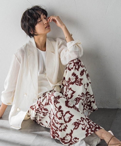 MAYSON GREY(メイソングレイ)の「ペーパーリネンダブルブレストジャケット≪手洗い可能≫(ダウンジャケット/コート・レディース・オフホワイト/ブラウン・M)」の9枚目の写真