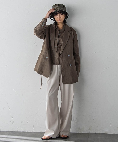 MAYSON GREY(メイソングレイ)の「ペーパーリネンダブルブレストジャケット≪手洗い可能≫(ダウンジャケット/コート・レディース・オフホワイト/ブラウン・M)」の6枚目の写真
