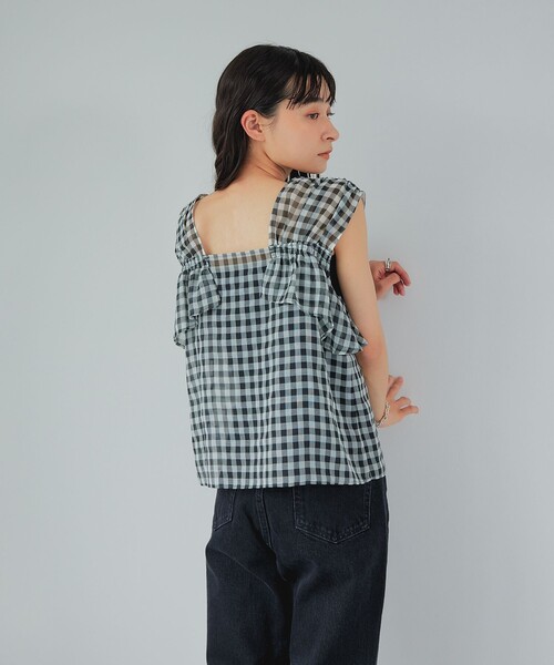 EMMEL REFINES（エメルリファインズ）の「＜EMMEL REFINES＞EM ギンガムチェック 2WAY ブラウス（シャツ/ブラウス・レディース・オフホワイト/ライトブルー・FREE）」の5枚目の写真