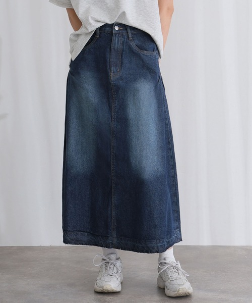 ElegChic(エレグシック)の「コットンサイド タック デニム スカート (デニムスカート・レディース・ブルー/ネイビー系/ネイビー・XL/L/4L/XXL/M)」の2枚目の写真