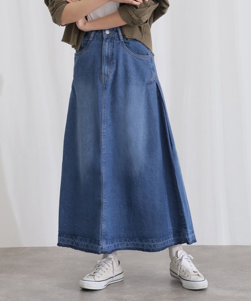 ElegChic(エレグシック)の「コットンサイド タック デニム スカート (デニムスカート・レディース・ブルー/ネイビー系/ネイビー・XL/L/4L/XXL/M)」の3枚目の写真