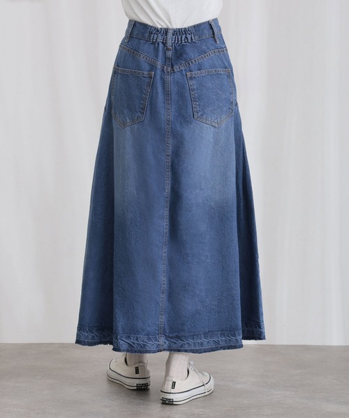ElegChic(エレグシック)の「コットンサイド タック デニム スカート (デニムスカート・レディース・ブルー/ネイビー系/ネイビー・XL/L/4L/XXL/M)」の6枚目の写真