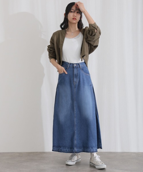 ElegChic(エレグシック)の「コットンサイド タック デニム スカート (デニムスカート・レディース・ブルー/ネイビー系/ネイビー・XL/L/4L/XXL/M)」の7枚目の写真