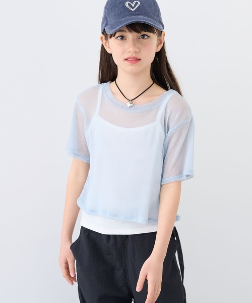 ハートチョーカー付き ラメチュールTシャツ×キャミソールセット
