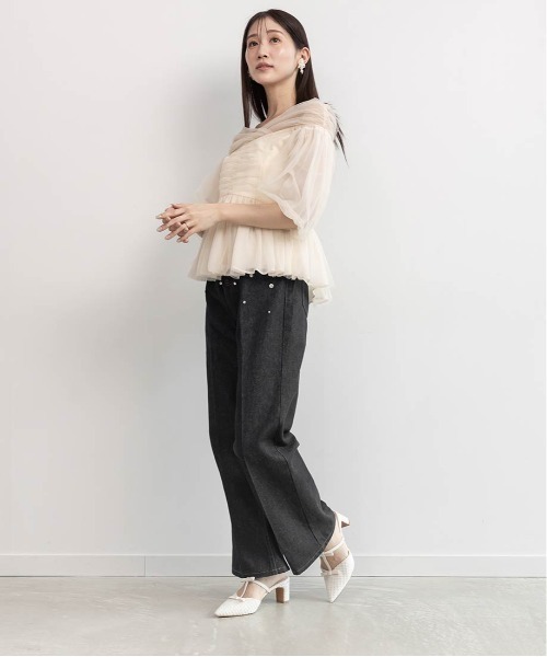 RANDA(ランダ)の「リボンTストラップミュールパンプス(パンプス・レディース・グレー/ブラック/アイボリー・LL/M/L/S)」の12枚目の写真
