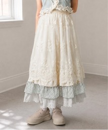 新色登場☆重ねた質感がとびきり可愛い♪異素材レイヤードロングスカート