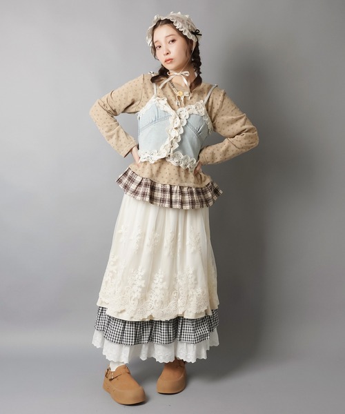 SPINNS(スピンズ)の「新色登場☆重ねた質感がとびきり可愛い♪異素材レイヤードロングスカート(スカート・レディース・ホワイト/ベージュ/ミント/ネイビー・ONESIZE)」の19枚目の写真