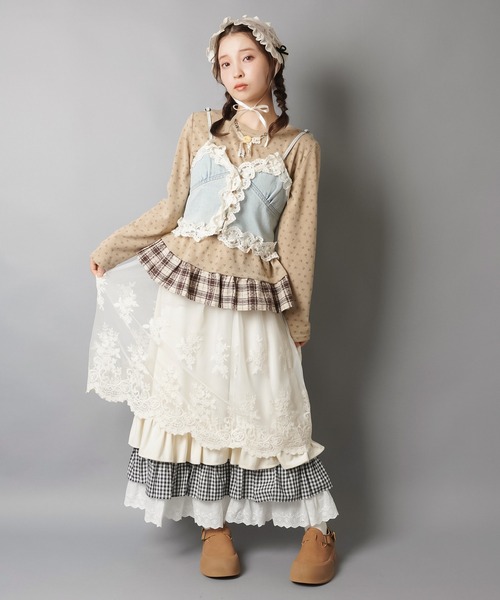 完成品販売♡プリンセススカート フレアロングスカート/4段レイヤード/レース/NEO森ガール（スカート