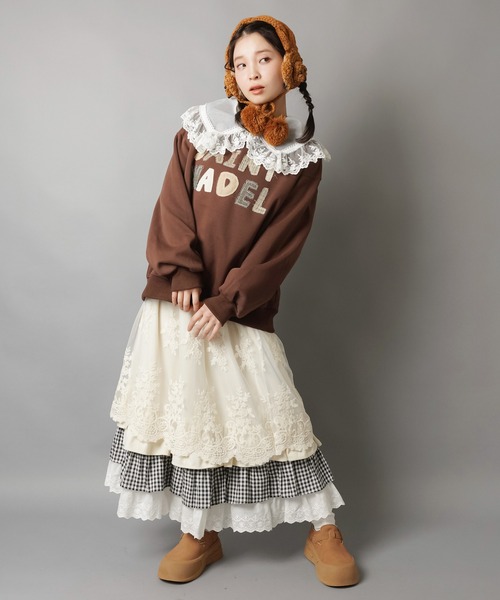 フレアロングスカート/4段レイヤード/レース/NEO森ガール（スカート