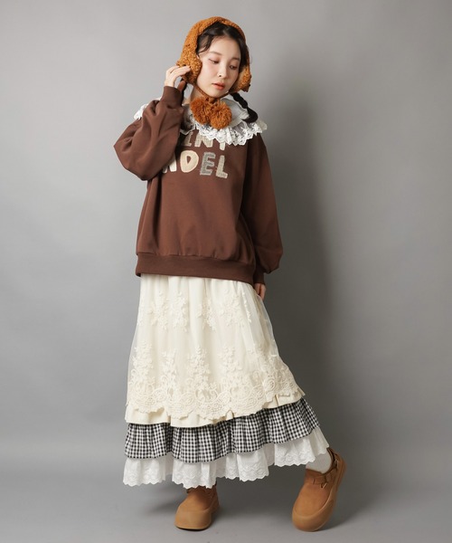 フレアロングスカート/4段レイヤード/レース/NEO森ガール（スカート