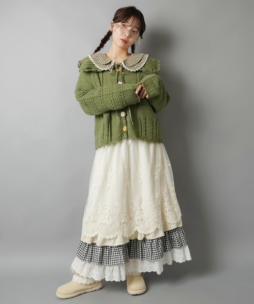 SPINNS(スピンズ)の「新色登場☆重ねた質感がとびきり可愛い♪異素材レイヤードロングスカート(スカート・レディース・ホワイト/ベージュ/ミント/ネイビー・ONESIZE)」の20枚目の写真