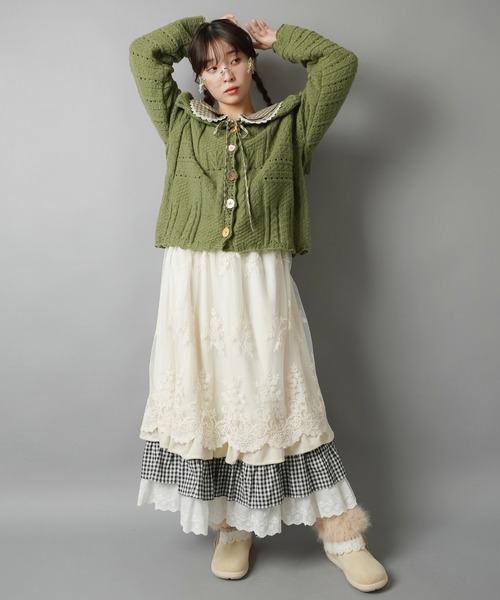 SPINNS(スピンズ)の「新色登場☆重ねた質感がとびきり可愛い♪異素材レイヤードロングスカート(スカート・レディース・ホワイト/ベージュ/ミント/ネイビー・ONESIZE)」の21枚目の写真