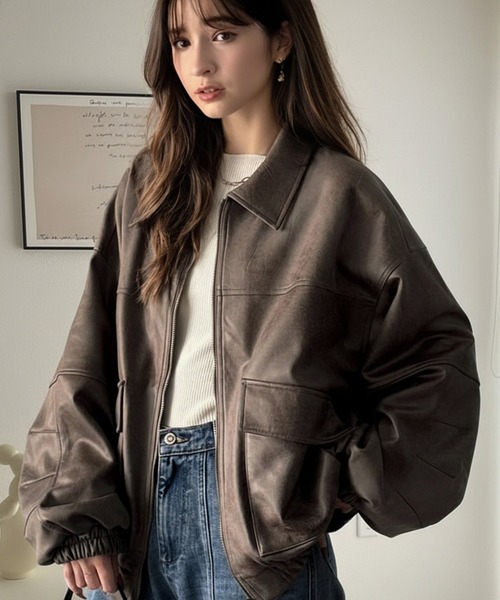 limousine ヴィンテージブルゾン　　グレー　柄　編み込み風 セール】《JaVaジャバコラボ》ちょっと背伸びなストリートMIX