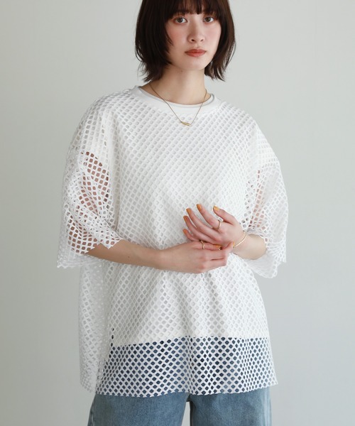 shetila（シェティラ）の「シアーメッシュ オーバーサイズＴシャツ（Tシャツ/カットソー・レディース・ブラック/グレー/ホワイト/ボルドー・F）」の2枚目の写真