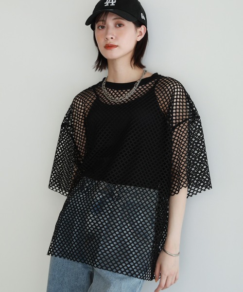 shetila（シェティラ）の「シアーメッシュ オーバーサイズＴシャツ（Tシャツ/カットソー・レディース・ブラック/グレー/ホワイト/ボルドー・F）」の3枚目の写真