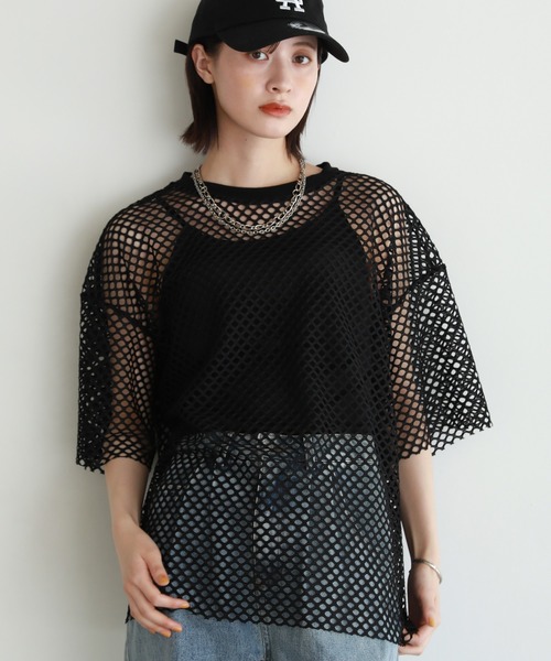 shetila（シェティラ）の「シアーメッシュ オーバーサイズＴシャツ（Tシャツ/カットソー・レディース・ブラック/グレー/ホワイト/ボルドー・F）」の13枚目の写真