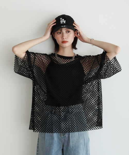 shetila（シェティラ）の「シアーメッシュ オーバーサイズＴシャツ（Tシャツ/カットソー・レディース・ブラック/グレー/ホワイト/ボルドー・F）」の14枚目の写真