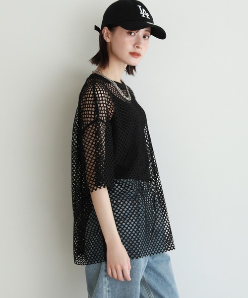 shetila（シェティラ）の「シアーメッシュ オーバーサイズＴシャツ（Tシャツ/カットソー・レディース・ブラック/グレー/ホワイト/ボルドー・F）」の15枚目の写真