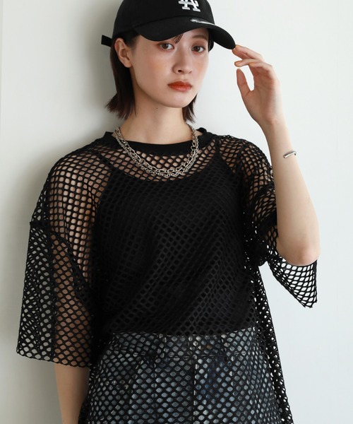 shetila（シェティラ）の「シアーメッシュ オーバーサイズＴシャツ（Tシャツ/カットソー・レディース・ブラック/グレー/ホワイト/ボルドー・F）」の17枚目の写真