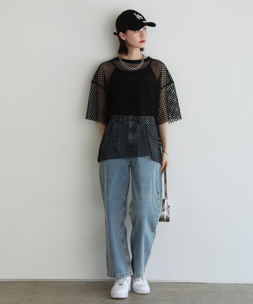 shetila（シェティラ）の「シアーメッシュ オーバーサイズＴシャツ（Tシャツ/カットソー・レディース・ブラック/グレー/ホワイト/ボルドー・F）」の18枚目の写真