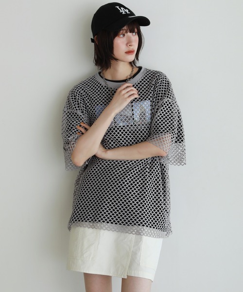 shetila（シェティラ）の「シアーメッシュ オーバーサイズＴシャツ（Tシャツ/カットソー・レディース・ブラック/グレー/ホワイト/ボルドー・F）」の21枚目の写真