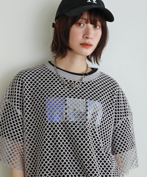 shetila（シェティラ）の「シアーメッシュ オーバーサイズＴシャツ（Tシャツ/カットソー・レディース・ブラック/グレー/ホワイト/ボルドー・F）」の22枚目の写真