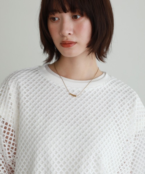 shetila（シェティラ）の「シアーメッシュ オーバーサイズＴシャツ（Tシャツ/カットソー・レディース・ブラック/グレー/ホワイト/ボルドー・F）」の7枚目の写真