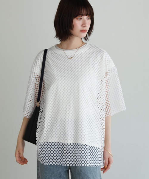 shetila（シェティラ）の「シアーメッシュ オーバーサイズＴシャツ（Tシャツ/カットソー・レディース・ブラック/グレー/ホワイト/ボルドー・F）」の8枚目の写真