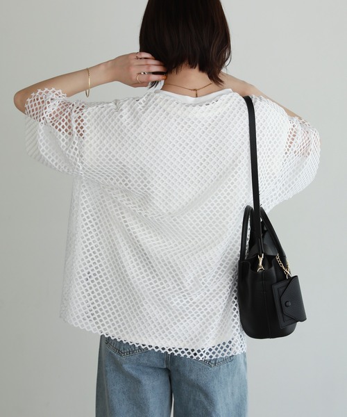 shetila（シェティラ）の「シアーメッシュ オーバーサイズＴシャツ（Tシャツ/カットソー・レディース・ブラック/グレー/ホワイト/ボルドー・F）」の10枚目の写真