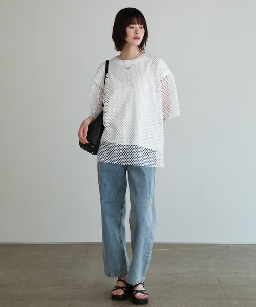 shetila（シェティラ）の「シアーメッシュ オーバーサイズＴシャツ（Tシャツ/カットソー・レディース・ブラック/グレー/ホワイト/ボルドー・F）」の11枚目の写真