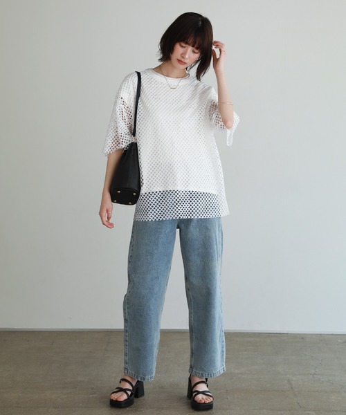 shetila（シェティラ）の「シアーメッシュ オーバーサイズＴシャツ（Tシャツ/カットソー・レディース・ブラック/グレー/ホワイト/ボルドー・F）」の12枚目の写真