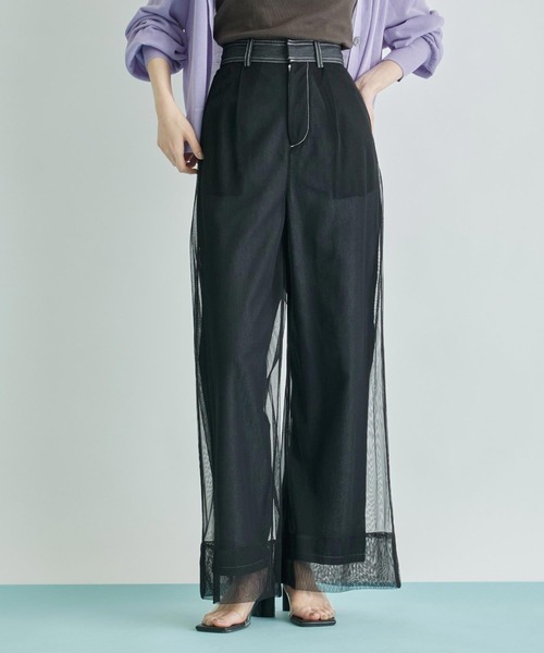 Settimissimo（セッティミッシモ）の「チュールカバードデニムワイドパンツ（デニムパンツ・レディース・ブラック/ブルー・FREE）」の2枚目の写真