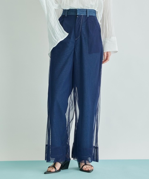 Settimissimo（セッティミッシモ）の「チュールカバードデニムワイドパンツ（デニムパンツ・レディース・ブラック/ブルー・FREE）」の10枚目の写真