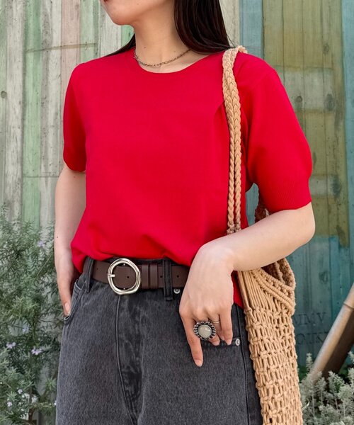 CIAOPANIC TYPY（チャオパニックティピー）の「【ひんやりニット】コンパクトドライタッチクルーニット（ニット/セーター・レディース・ブラック/サックスブルー/オフホワイト/ピンク/レッド/ネイビー/イエロー/ベージュ・ONE SIZE）」の8枚目の写真