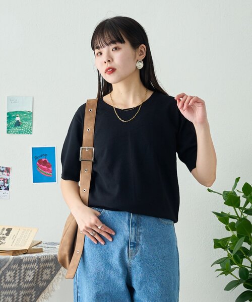 CIAOPANIC TYPY（チャオパニックティピー）の「【ひんやりニット】コンパクトドライタッチクルーニット（ニット/セーター・レディース・ブラック/サックスブルー/オフホワイト/ピンク/レッド/ネイビー/イエロー/ベージュ・ONE SIZE）」の19枚目の写真