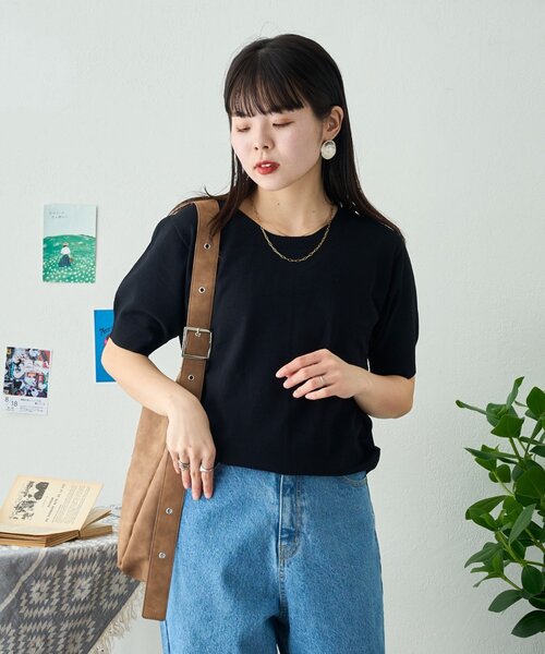 CIAOPANIC TYPY（チャオパニックティピー）の「【ひんやりニット】コンパクトドライタッチクルーニット（ニット/セーター・レディース・ブラック/サックスブルー/オフホワイト/ピンク/レッド/ネイビー/イエロー/ベージュ・ONE SIZE）」の20枚目の写真