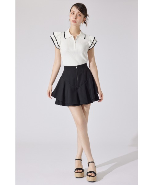 rienda(リエンダ)の「ハーフジップフリルショルダーニットトップス 半袖 夏服 ノースリーブトップス サマーニット(ポロシャツ・レディース・ホワイト/レッド/ブラック系その他・FREE)」の14枚目の写真