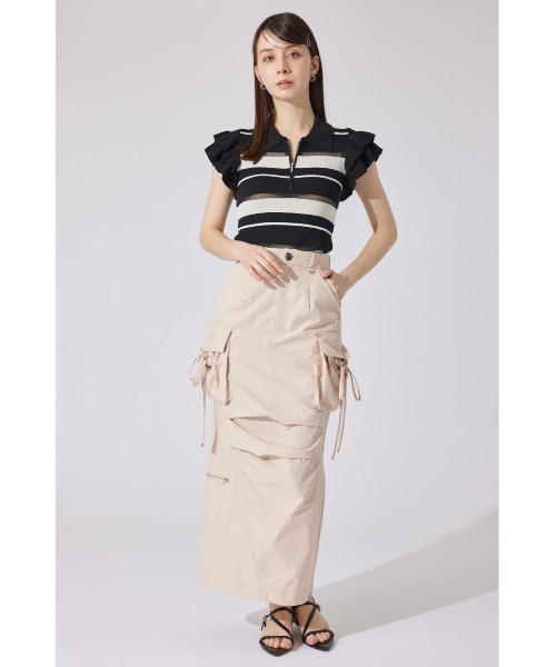 ポロシャツ ポロ ハーフジップフリルショルダーニットトップス 半袖 夏服 ノースリーブトップス サマーニット レディース ハーフジップフリルショルダーニットトップス 半袖 夏服