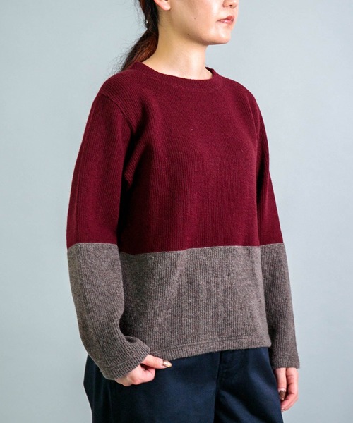 OMNIGOD（オムニゴッド）の「[OMNIGOD womens / オムニゴッド] ウーレンクォーター クルーネックセーター（ニット/セーター・レディース・ボルドー/ブラック・0）」の3枚目の写真