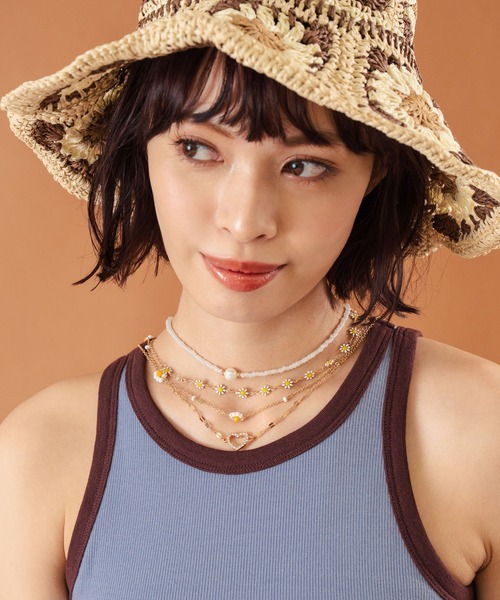 anap mimpi(アナップミンピ)の「4set ビーズ フラワー モチーフ ネックレス セット(ネックレス・レディース・ホワイト・FREE)」の2枚目の写真