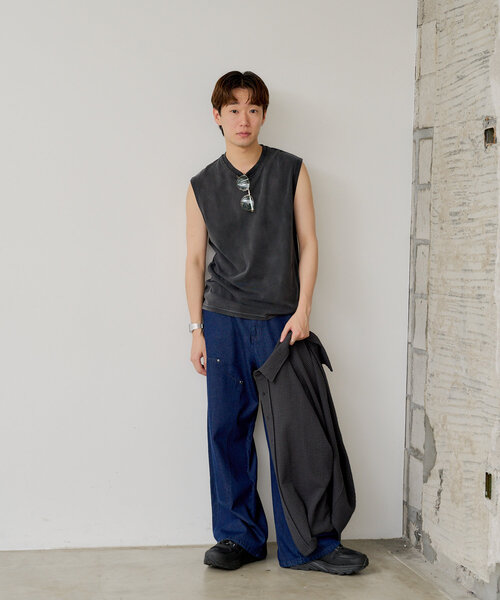 WHIMSIC(ウィムジック)の「*【WHIMSIC/2サイズ展開】サンフェードスリーブレスTシャツ(タンクトップ・メンズ・ホワイト/チャコールグレー/ブルー・1/2)」の12枚目の写真