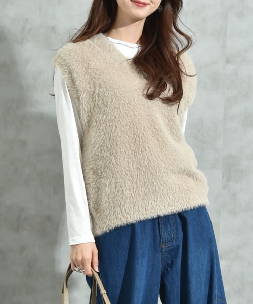 INTERPLANET（インタープラネット）の「フェザーベスト＋ロンＴ　ＳＥＴ（ベスト・レディース・チャコールグレー/ベージュ・FREE）」の5枚目の写真