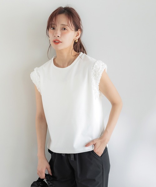 肩フリルノースリーブTシャツ（Tシャツ/カットソー）｜coca