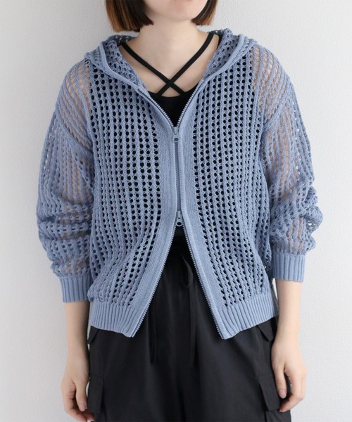 cepo（セポ）の「メッシュジップパーカー（パーカー・レディース・ブラック/オフホワイト/ブルー・M）」の3枚目の写真