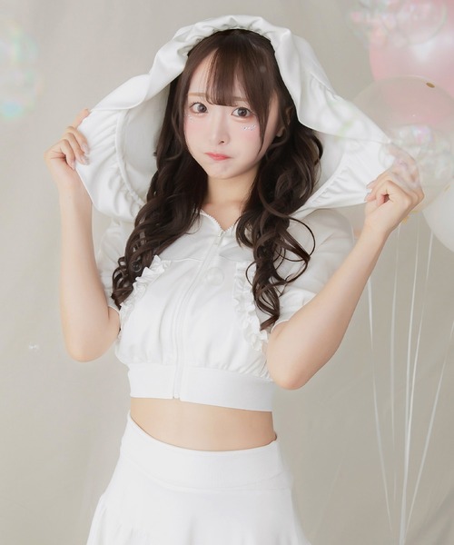 Short Zip Frill Hoodie/ショートジップフリルフーディー