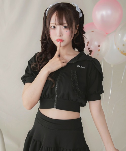 KRY フリルショルダーベルト ファスナースリーブ ハーフZIPパーカー パーカー | KRY clothing