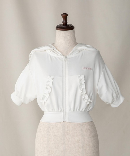 Short Zip Frill Hoodie/ショートジップフリルフーディー