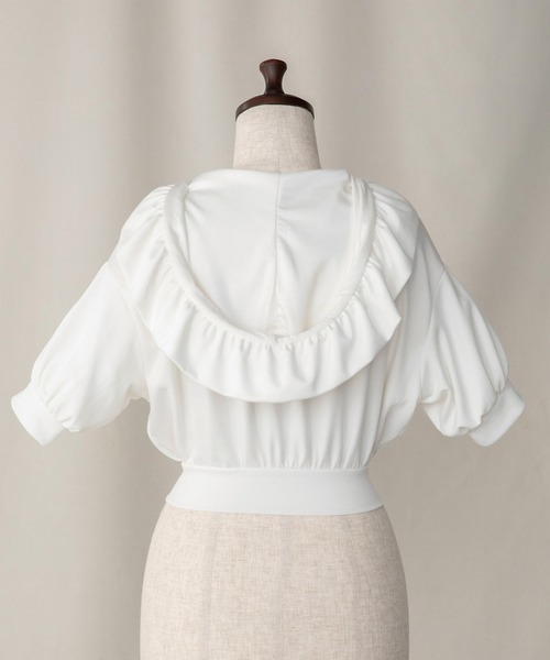 PriCHOU(プリシュ)の「Short Zip Frill Hoodie/ショートジップフリルフーディー(パーカー・レディース・ブラック/ホワイト/ピンク・FREE)」の4枚目の写真