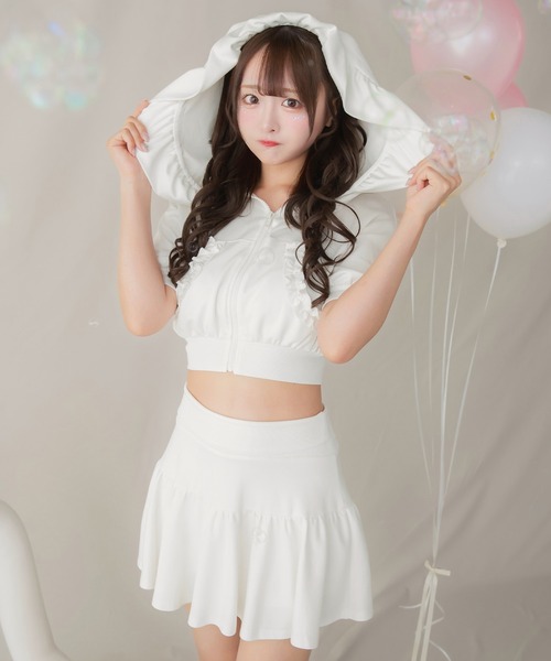 Short Zip Frill Hoodie/ショートジップフリルフーディー